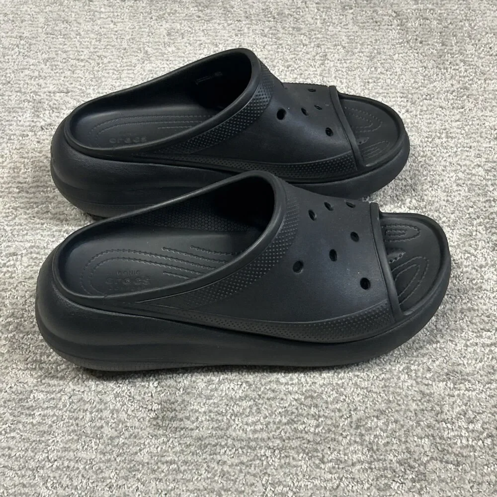 Crocs Classic Crush Slide Mens 11 Black Unisex Platform Beach Summer Sandals